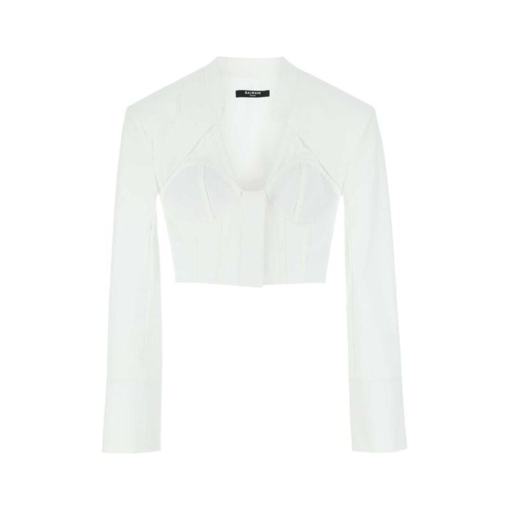 BALMAIN Structured Bustier Crop Top with Tailored Collar Women WHITE Shirts